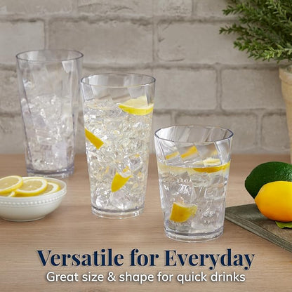 US Acrylic Optix Plastic Reusable Drinking Glasses (Set of 16) 14oz Rocks & 20oz Water Cups in Clear | BPA-Free Tumblers, Made in USA | Top-Rack Dishwasher Safe