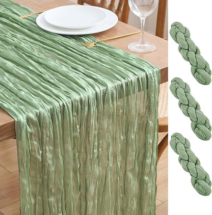 Asee'm 3pcs Cheesecloth Table Runner 120 Inches Sage Green Boho Gauze Cheese by Aseem