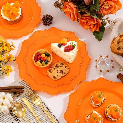 COLOSUS 60 pcs Orange Plastic Plates -Thanksgiving Plastic Plates for Party include 30 Dinner Plate and 30 Dessert/Salad Plate for Wedding,Party,Anniversary,Daily Use