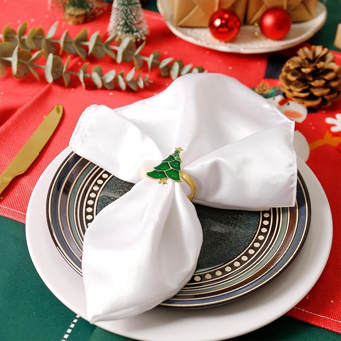 Christmas Tree Napkin Rings Set of 12, Evergreen Xmas Tree Napkin Ring Holders - Image 6