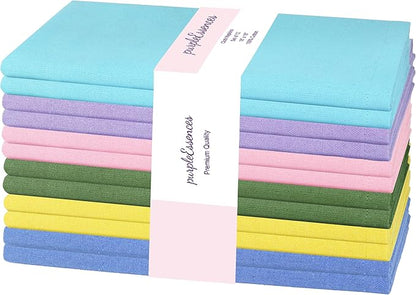PurpleEssences Set of 12 Cloth Dinner Napkins 100% Cotton 18x18 Inch - Soft Durable Washable - Ideal for Farmhouse Party Fall Thanksgiving - Perfect Everyday Use Table Linen - Multicolor