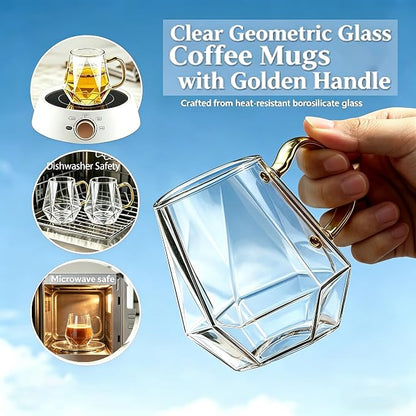 Glass Coffee Mugs with Gold Handle, 12 oz / 350 ml, Heat Resistant, Cappuccino - Image 2