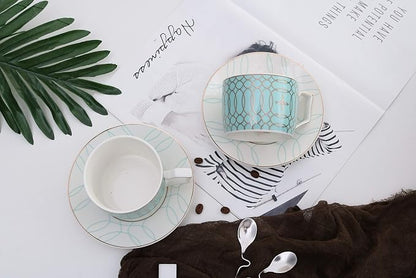 Jusalpha Porcelain Mint Green Tea Cup and Saucer Set and Spoon | Modern elegant - Image 3