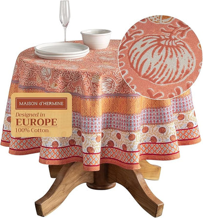 Maison d' Hermine Table Cloth Round Table 100% Cotton 69 Inches Fall Tablecloth Reusable Everyday Use for Thanksgiving Christmas Decorations Dining Farmhouse Party (Harvest Festival)