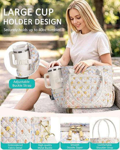 Lunch Box for Women Insulated Lunch Bag Quilted Soft Cooler Tote | 7 Pocket - Image 7
