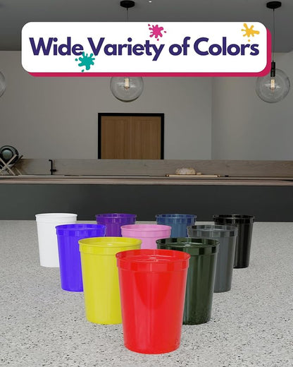 PartyPrints 100 Pack 16 oz Assorted Reusable Blank Plastic Cups, Stadium Cups - Image 5
