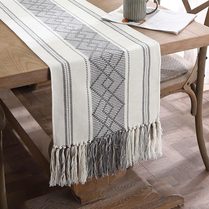 Woven Table Runner Farmhouse Style, Boho Table Runner 72 inches Long by LUFEIJIASHI