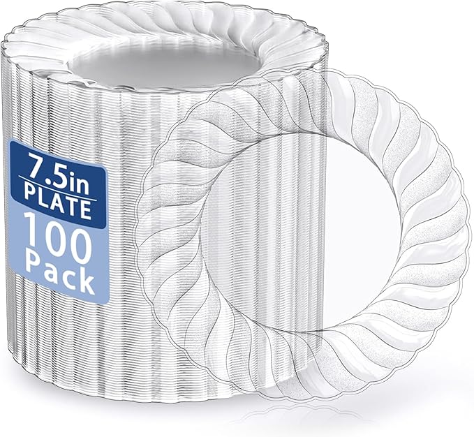 U-QE 100 Pieces Clear Plastic Plates by U-QE
