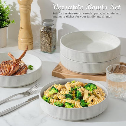 E-far Pasta Bowls Set of 4, 35oz Large Salad Bowl Plate - Image 4