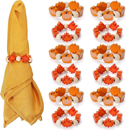 KPOSIYA Fall Napkin Rings Set of 12, Thanksgiving Pumpkin Maple Leaf Napkin by KPOSIYA