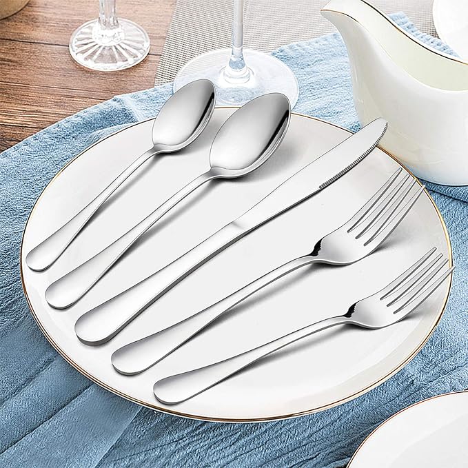 Silverware Set, 40-Piece Flatware Set, E-far Stainless Steel Eating Utensils - Image 2