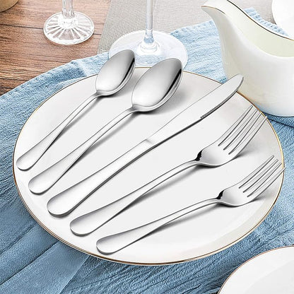 Silverware Set, 40-Piece Flatware Set, E-far Stainless Steel Eating Utensils - Image 2