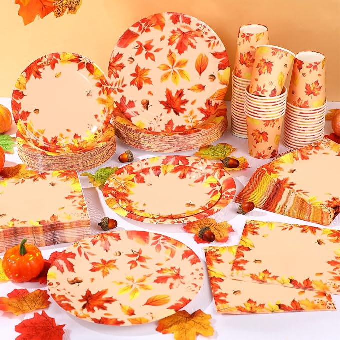 Funnymoom 250 Pcs Fall Thanksgiving Party Decorations Serves 50 | Plates - Image 6