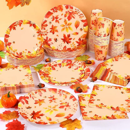 Funnymoom 250 Pcs Fall Thanksgiving Party Decorations Serves 50 | Plates - Image 6