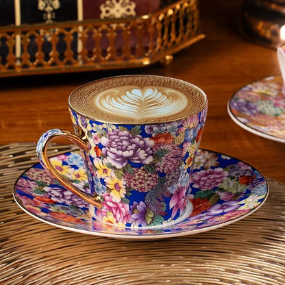KAMMAK Tea Cup and Saucer, Ceramic Coffee Cups, 7.5 oz, Afternoon Tea and - Image 5
