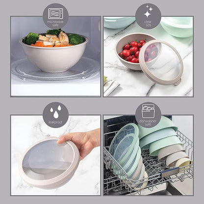 COOK WITH COLOR Nesting Mixing Bowls - 12 Piece Plastic Bowl Set with Lids, Microwave Safe (Mint Ombre)