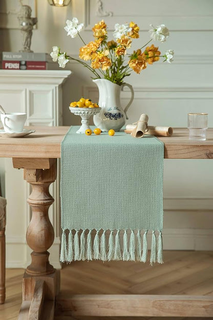 Sage Table Runners 36 Inches Long, Burlap Linen Style Rustic Farmhouse Table - Image 2