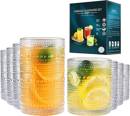 ISMASOAN Vintage Hobnail Drinking Glasses Set of 8, 14oz &12oz Cocktail Cup | by ISMASOAN