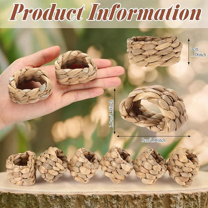 LemonRoad 12 Pcs Wedding Woven Napkin Rings Farmhouse Rustic Boho Napkins Ring - Image 2