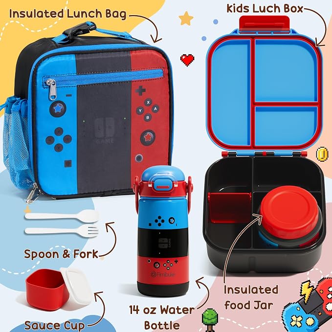 Fimibuke Kids Bento Lunch Box w/Insulated Water Bottle, Lunch Bag & Thermo | - Image 9