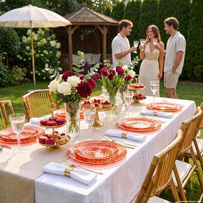 Rubtlamp 60 Pcs Red Plasitc Plates, Fancy Party Plates, Hammered Plastic plates - Image 7