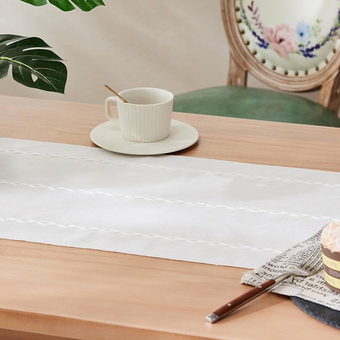 Braided Farmhouse Table Runner, Braided White 13x36 Inch, Cotton Linen Table - Image 5