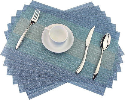 PIGCHCY Placemat,Washable Woven Non-Slip Insulation Durable Placemat Vinyl Table Mat Set of 6 (6pcs Placemats, Coastal Blue)