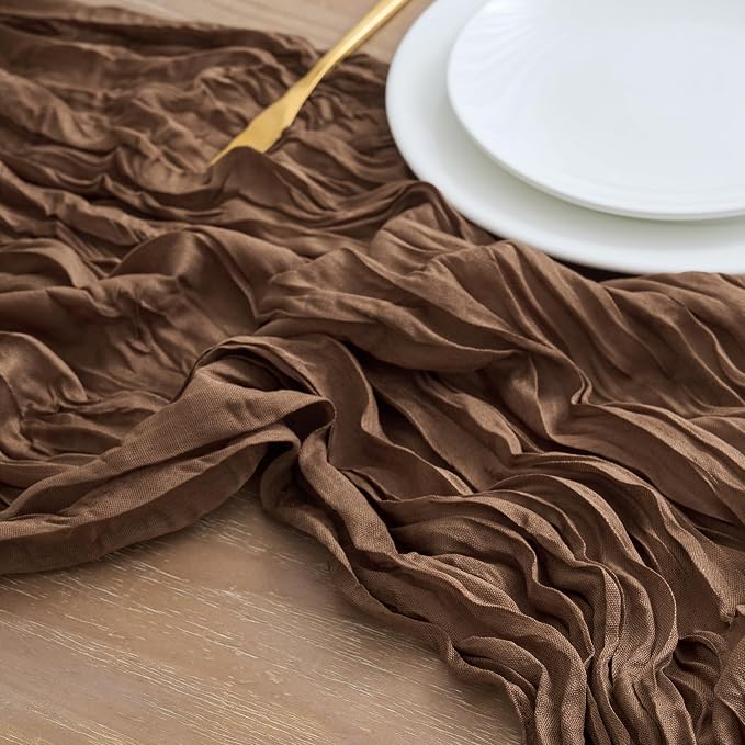 Asee'm 3pcs Brown Coffee Cheesecloth Table Runner 10FT Boho Rustic Fall | Sheer - Image 4