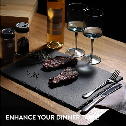 Navaris Slate Plates - Food Contact Safe Black Stone Plates - Charcuterie Boards Serving Plate - Stone Slate Slab Platter Cheese Board - Set of 4-15 x 11 (38 x 28 cm)