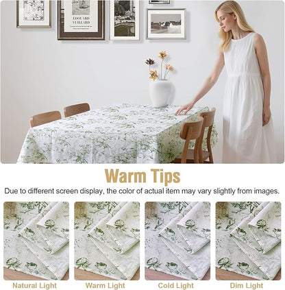 H.VERSAILTEX Linen Table Cloths Floral Printed Tablecloth Spill-Proof Waterproof Table Cover for Dining Buffet Feature Soft and Thick Fabric Wrinkle Free, 60 x 60 Inch, Vintage Botanical - Green