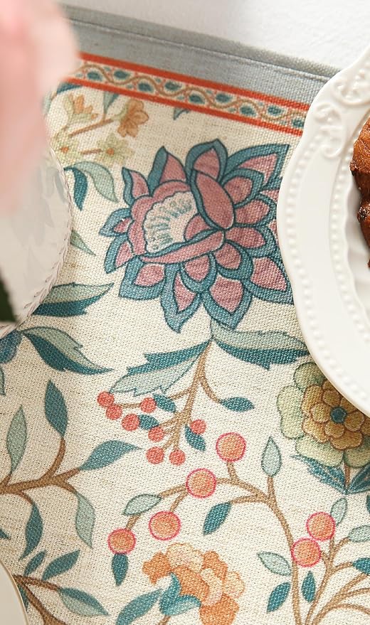bilin gaier Designer Linen Extra Long Table Runner, Colorful Floral Pattern - Image 9