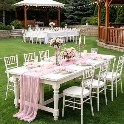 3 Pack Light Pink Cheesecloth Table Runner 35x120inch, Summer Rustic Gauze - Image 3