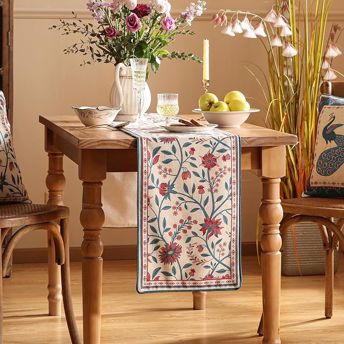 bilingaier Farmhouse Berry Red Floral Small Table Runner - Image 3
