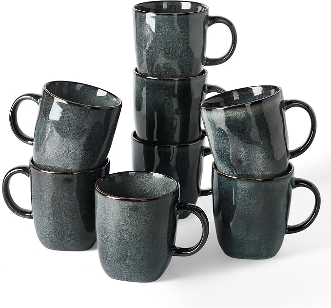 famiware Coffee Mugs Set of 8, Ocean Square 13oz Coffee Cup Set by Famiware