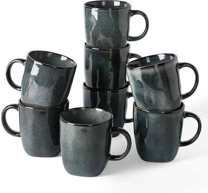 famiware Coffee Mugs Set of 8, Ocean Square 13oz Coffee Cup Set by Famiware