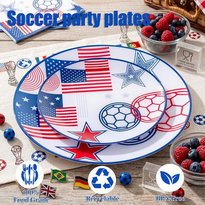 20 Red and Blue Plastic Soccer Plates, Disposable Plates - Image 7
