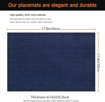 Navy Blue Vinyl Placemats Set of 6, Heat Resistant Table Placemats | 18x12 inch - Image 2