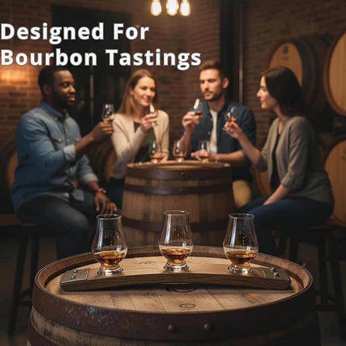 The Original Premiun Barrel Stave Whiskey Flight, Scotch Flight, Bourbon Flight, 3 Crystal Glass Flight (No Glasses Natural)