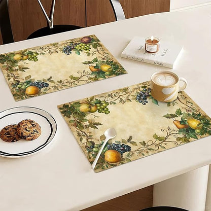 Fruit Placemats Set of 6, Fruits Grape Table Mats, Washable Place Mats for Home Party Indoor Kitchen Dining Table Decoration 12x18 Inch