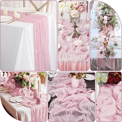 8 Pack Light Pink Cheesecloth Table Runner 10FT Long Boho Gauze Fabric Table - Image 3