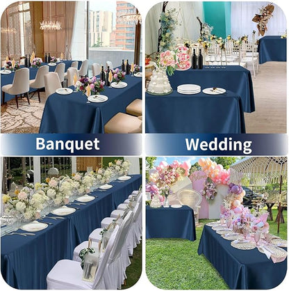 PureFit 6 Pack Rectangle Navy Blue Table Cloths 90 x 156 Inch for 8Ft Tables, Stain and Wrinkle Resistant Table Linens for Home Use, Wedding, Party, Banquet and Camping