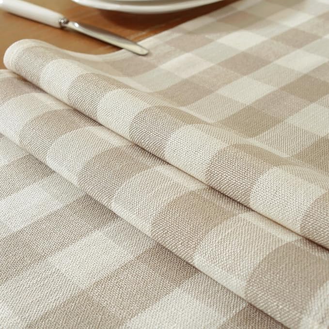 Laolitou Beige Checkered Table Runner, Cotton Linen Gingham Table Runners - Image 4