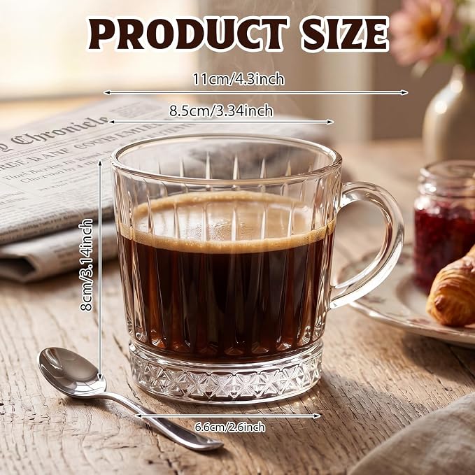 12 Pack Glass Coffee Mugs with Handle 8.5 oz Classic Vertical Stripes Glass - Image 2