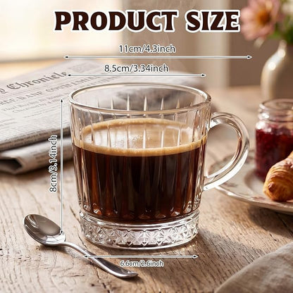 12 Pack Glass Coffee Mugs with Handle 8.5 oz Classic Vertical Stripes Glass - Image 2