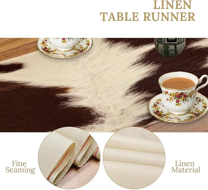 Cow Skin Print Table Runner, Rustic Farmhouse Cottage Animal Fur Skin Western - Image 5