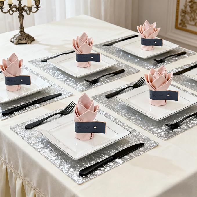 Navy Blue Napkin Rings Set of 6 – Elegant Leather Napkin Ring Holders, - Image 7