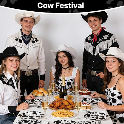 100 Pcs Disposable Black Cow Print Tableware Set - Image 4