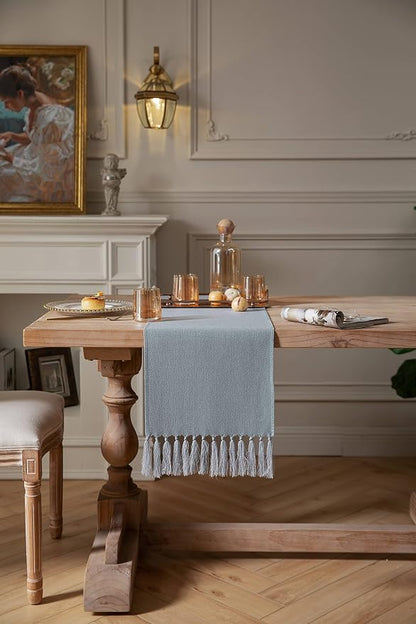 Dusty Blue Table Runners 48 Inches Long, Burlap Linen Style Rustic Farmhouse - Image 2