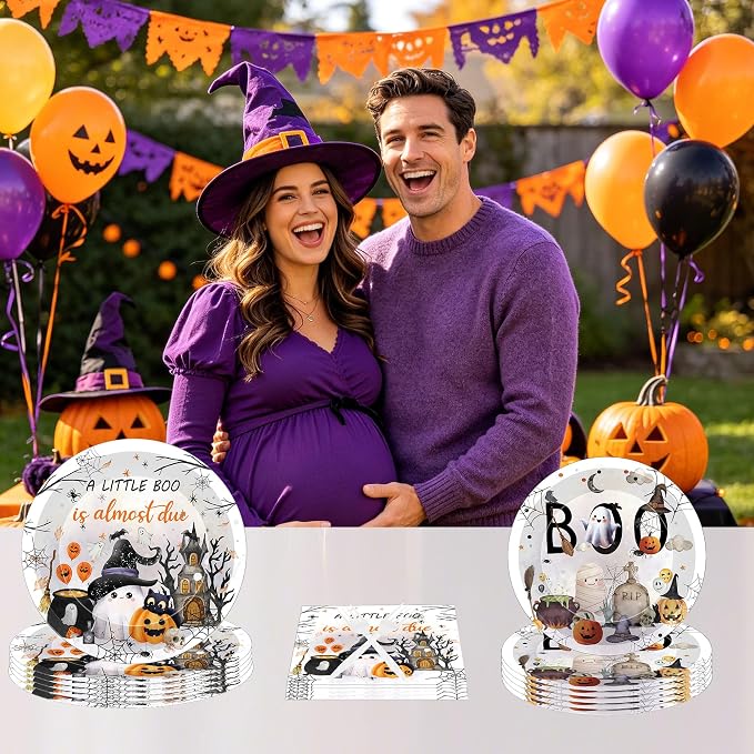 96 Pcs A Little Boo Is Almost Due Halloween Baby Shower Decorations, Ghost - Image 7