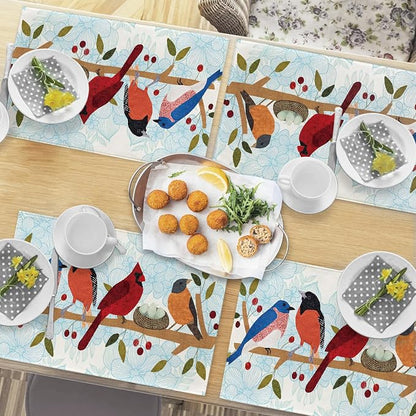 Seliem Spring Summer Birds Placemats Set of 4, Cardinal Bluebird Bullfinch | - Image 6
